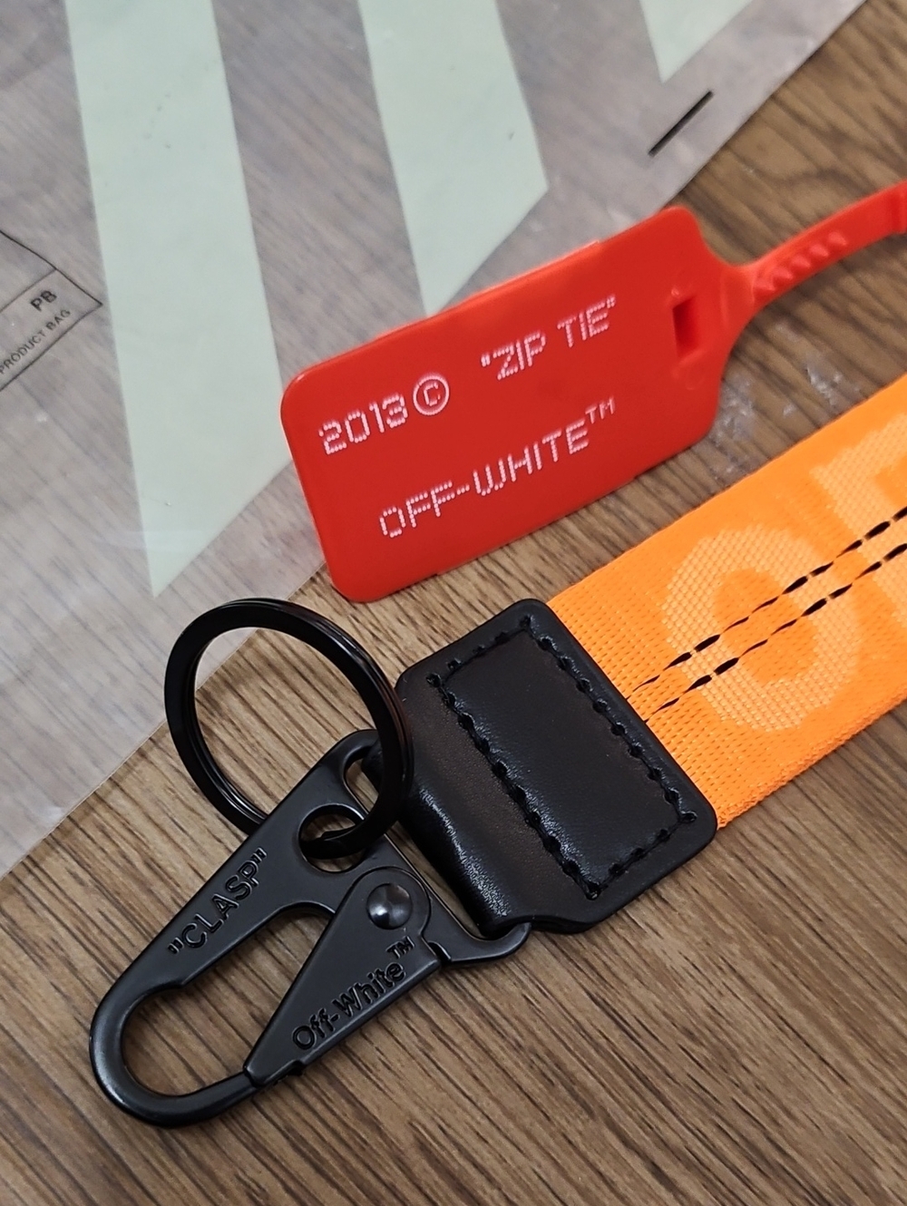 Off-White Orange Woven Logo Key Strap with Black Hardware